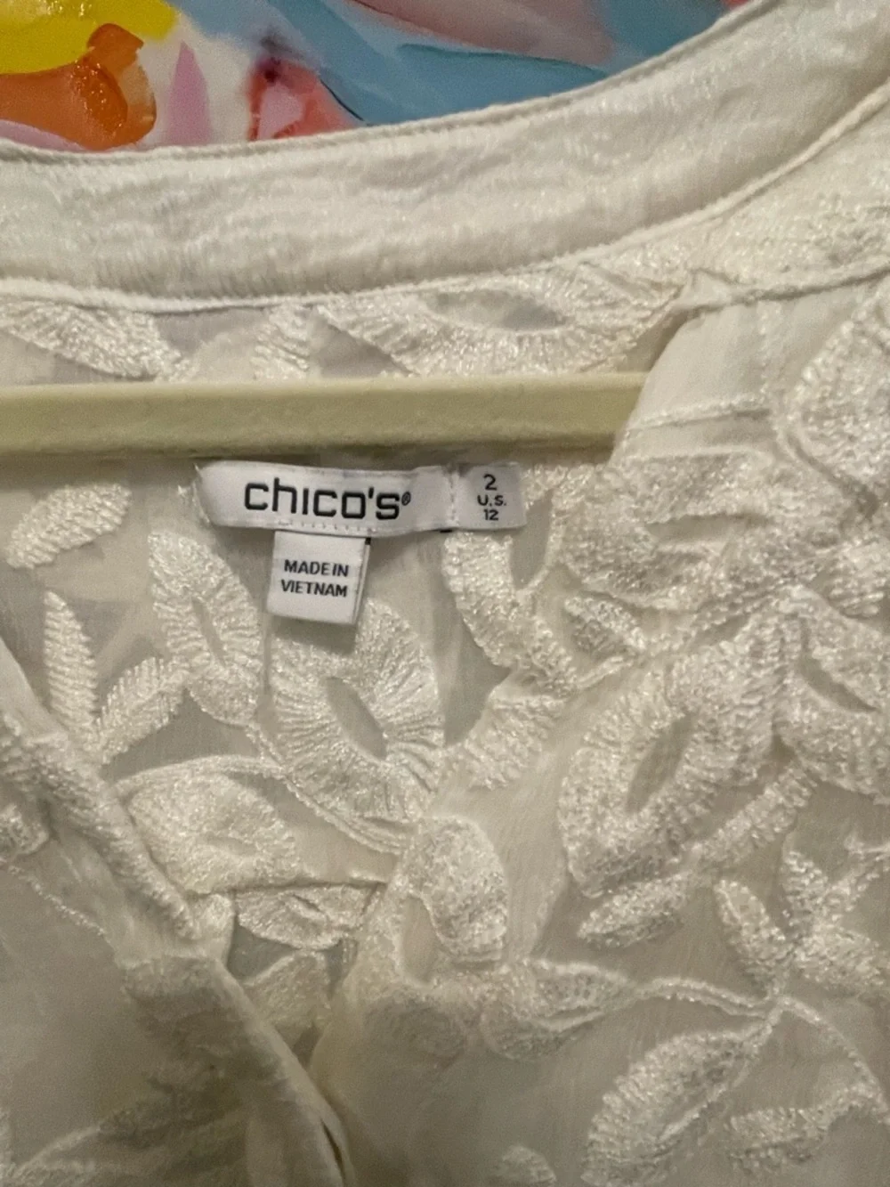 Chico's White Floral Long-Sleeve Dress Shirt Large date night wedding‎ dressy